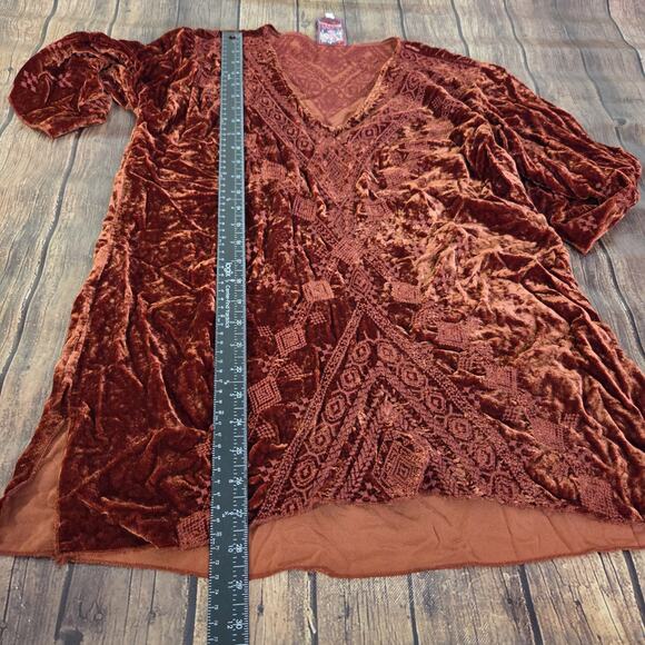 Johnny Was Tunic Womens S Rust Shobah Velvet 3/4 Sleeve Embroidery Boho - Picture 3 of 9